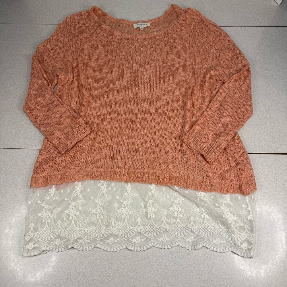 Umgee Coral Sweater with Lace Detail Size 1XL